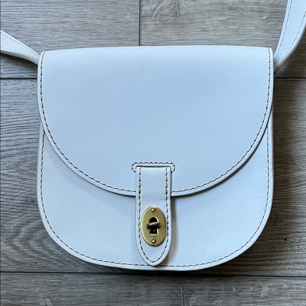 Fossil White Crossbody Bag with Gold Accent